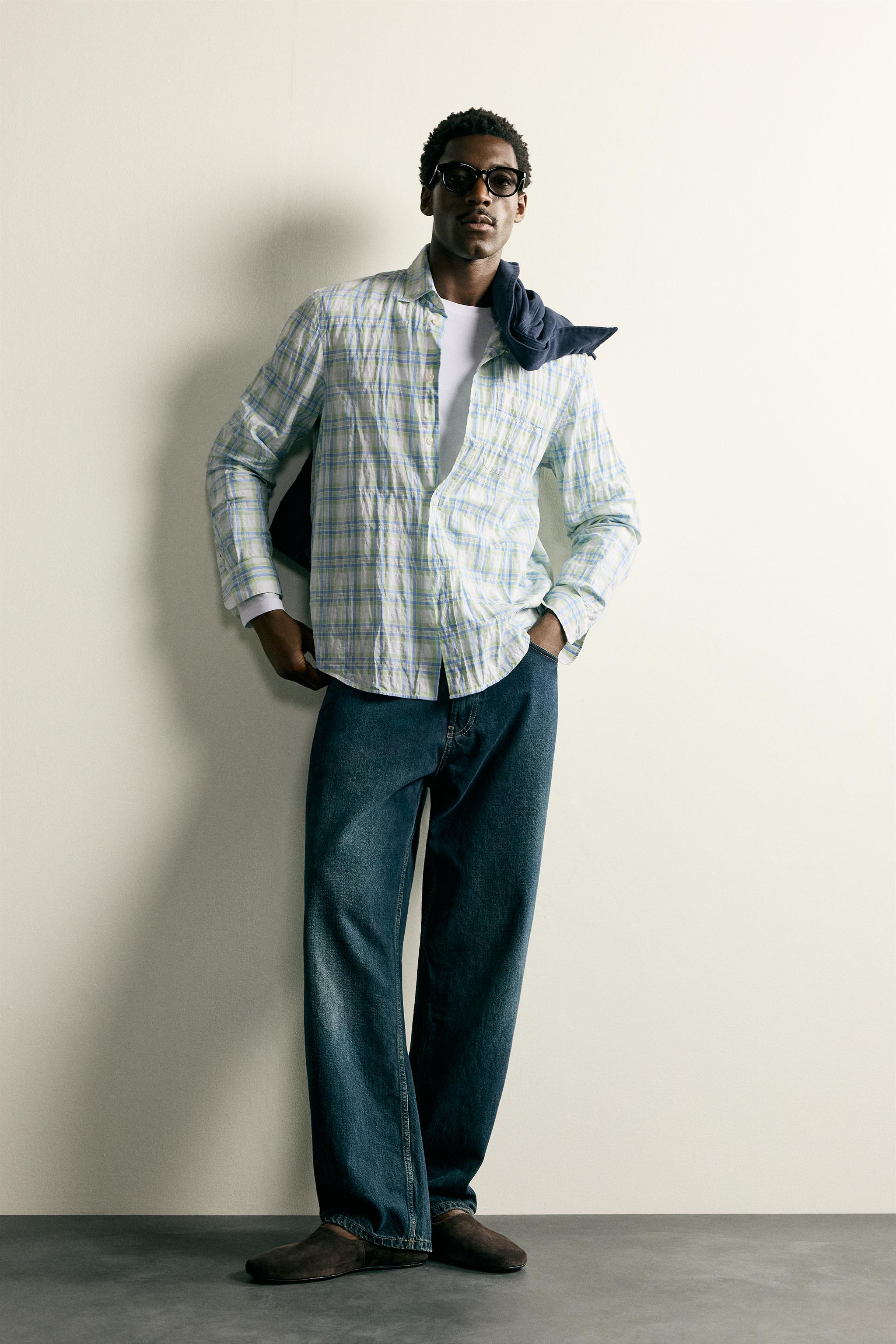 REGULAR FIT WRINKLE EFFECT PLAID SHIRT